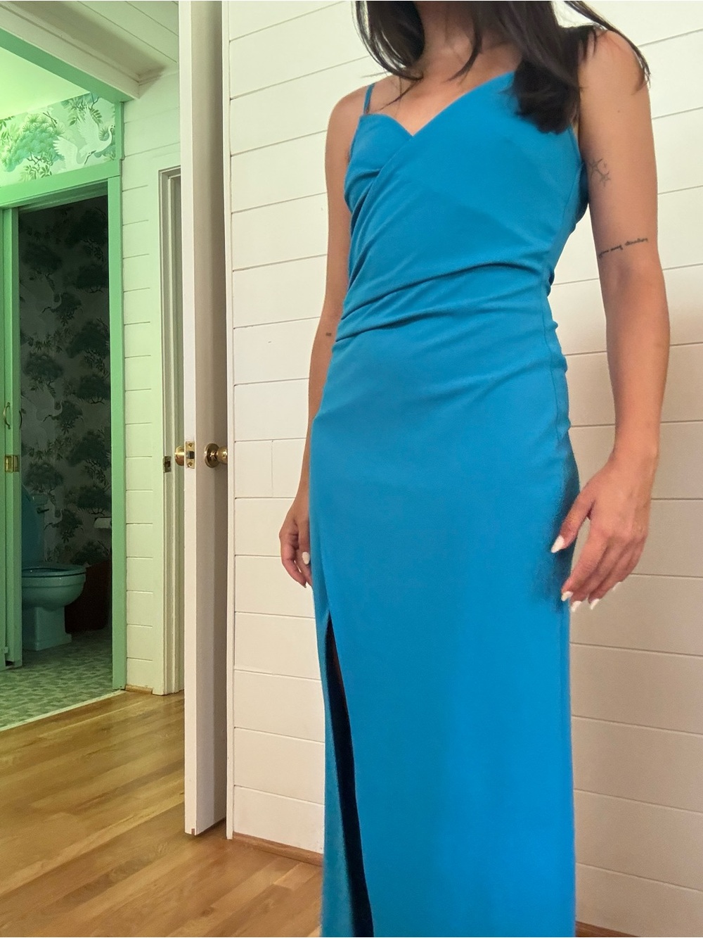 Sleek Blue Spaghetti-Strap Maxi Dress